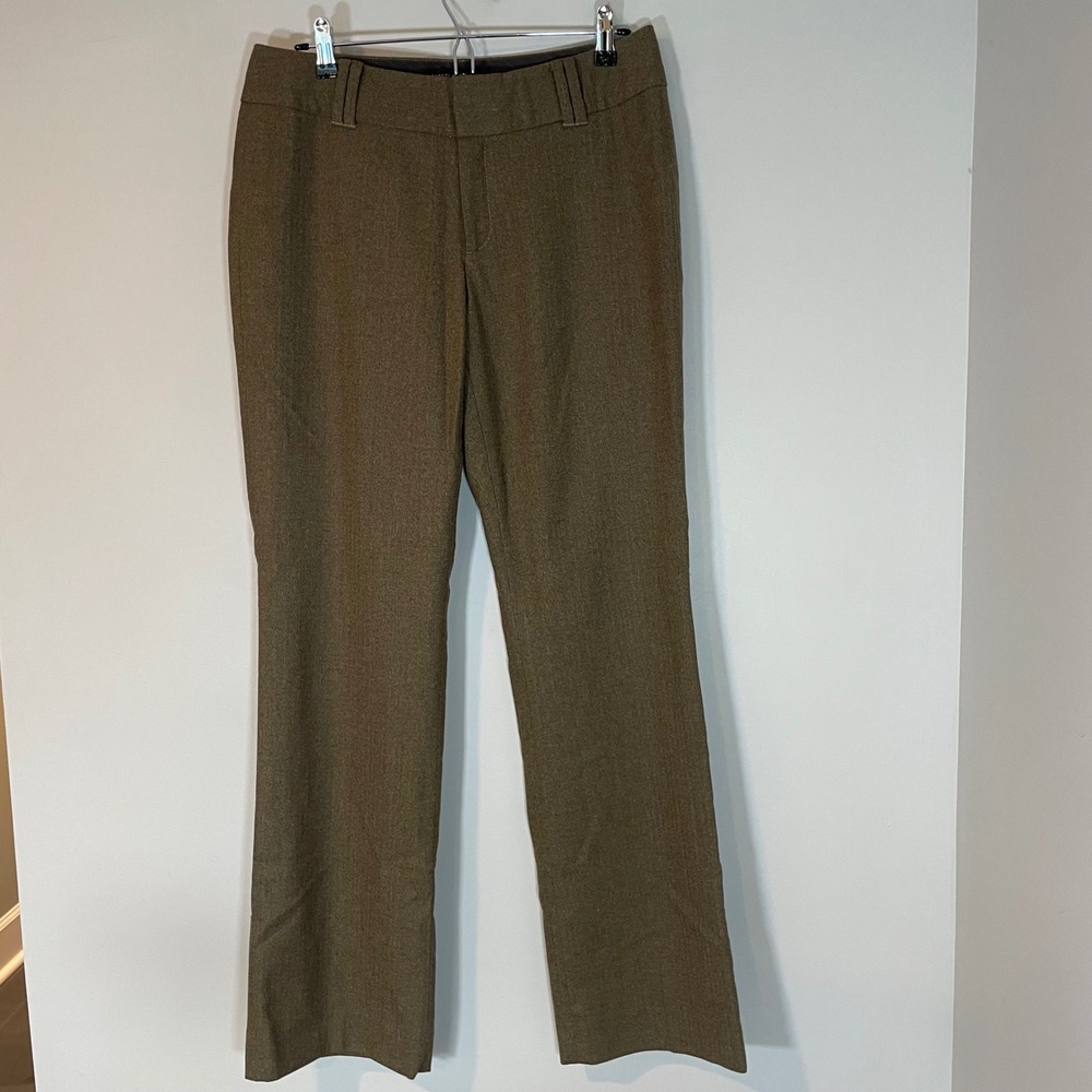 Banana Republic Contoured Fit Wool Blend Herringbone Trousers Olive Brown Size 8